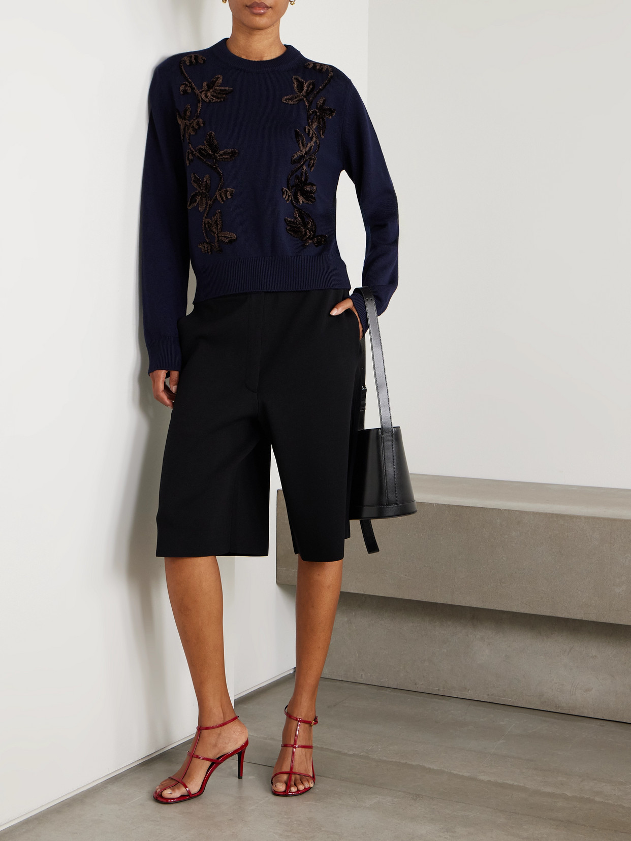 Jil Sander Embroidered Merino Wool Sweater In Blue