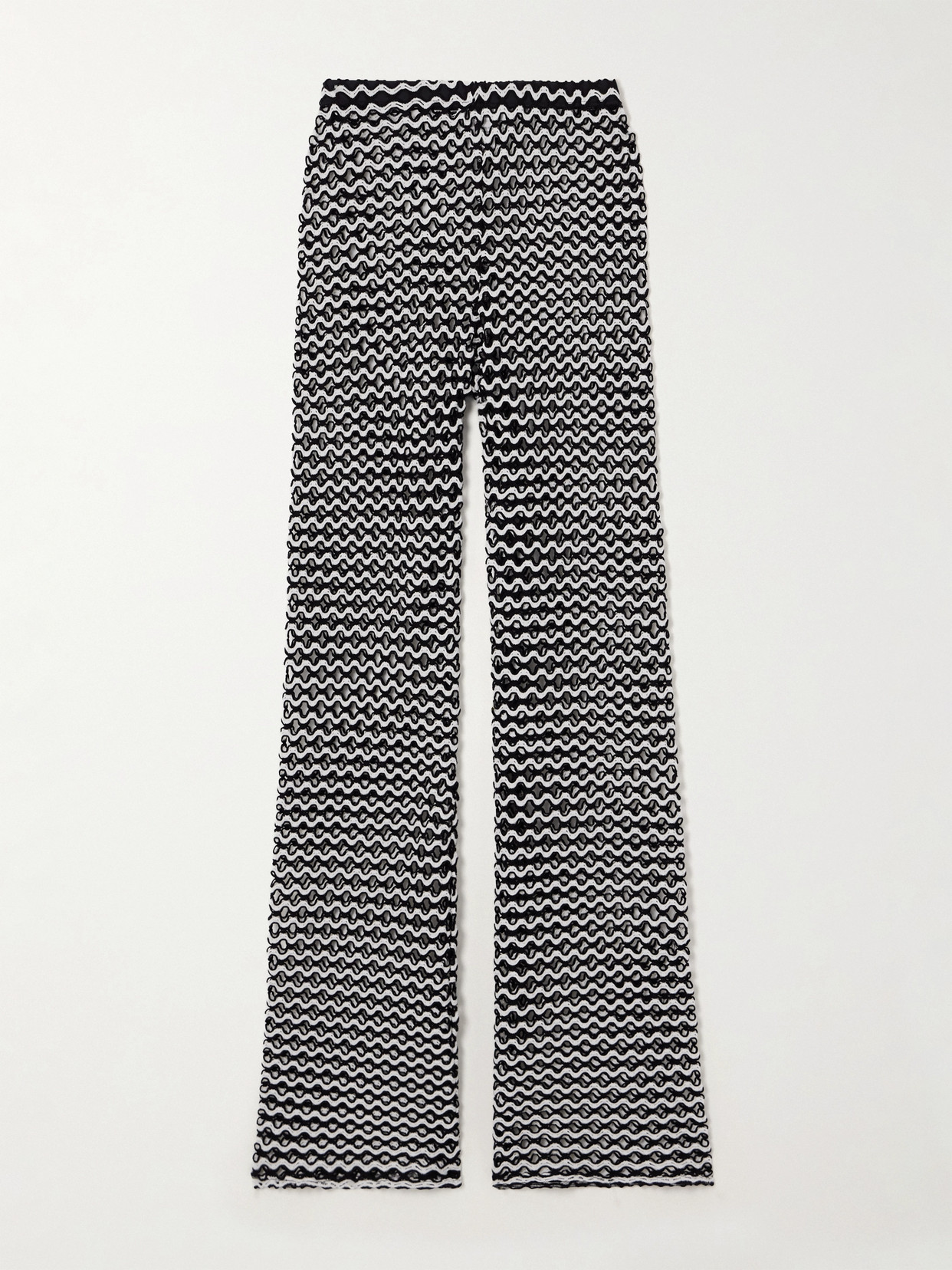Sara Cristina Playa Two-tone Crocheted Wide-leg Pants In Black