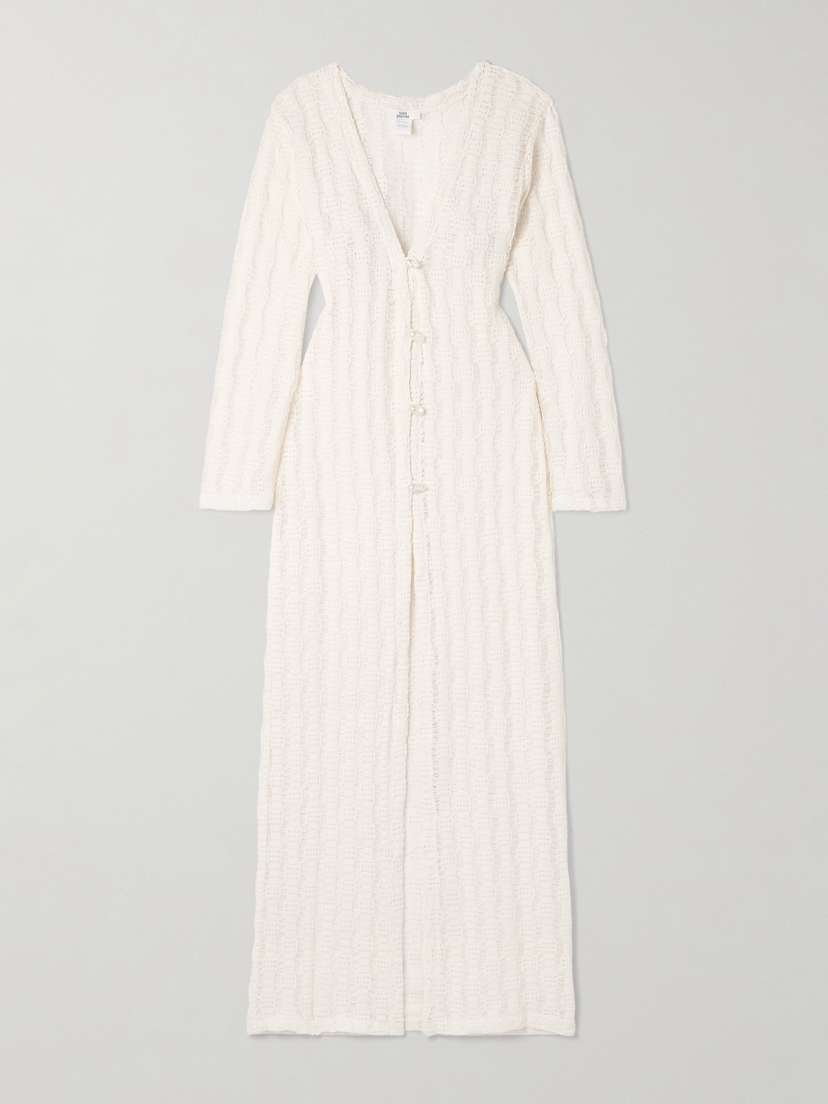 SARA CRISTINA Pearl-embellished Crocheted Cotton-blend Coverup