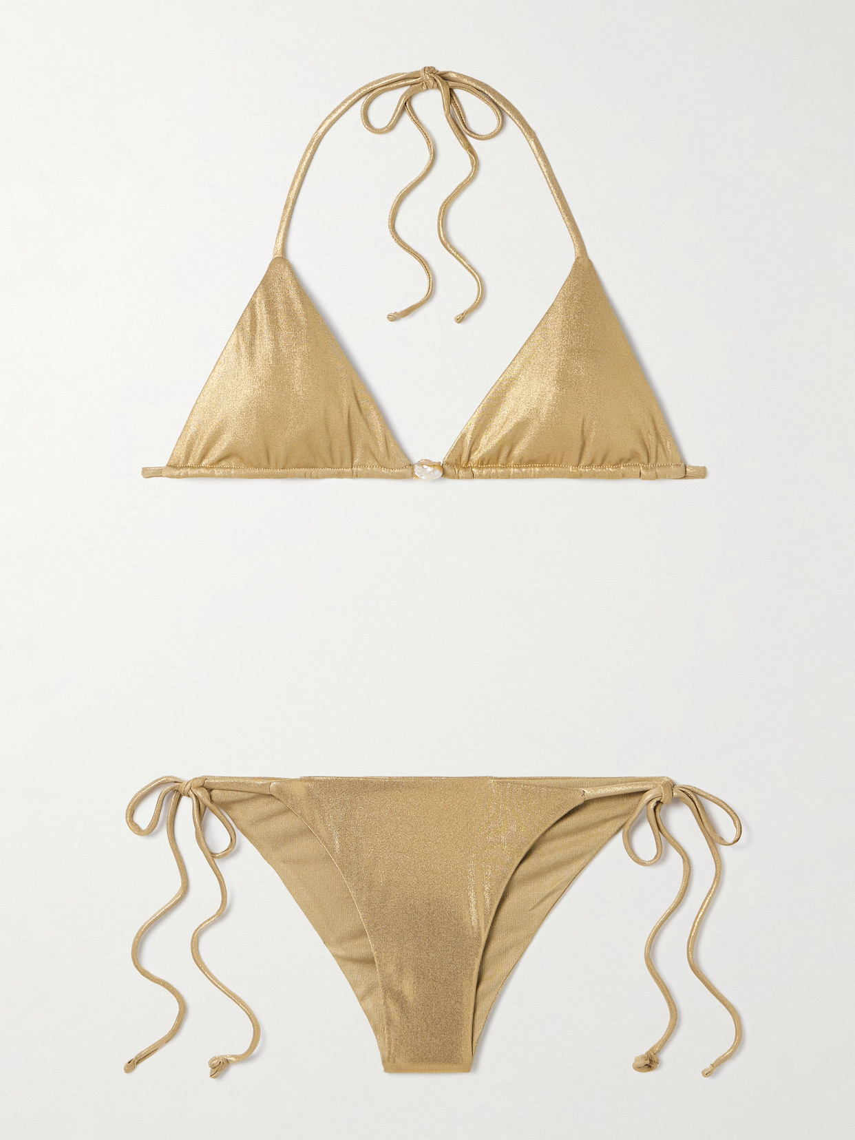 Sara Cristina Pearl-embellished Metallic Triangle Bikini In Gold