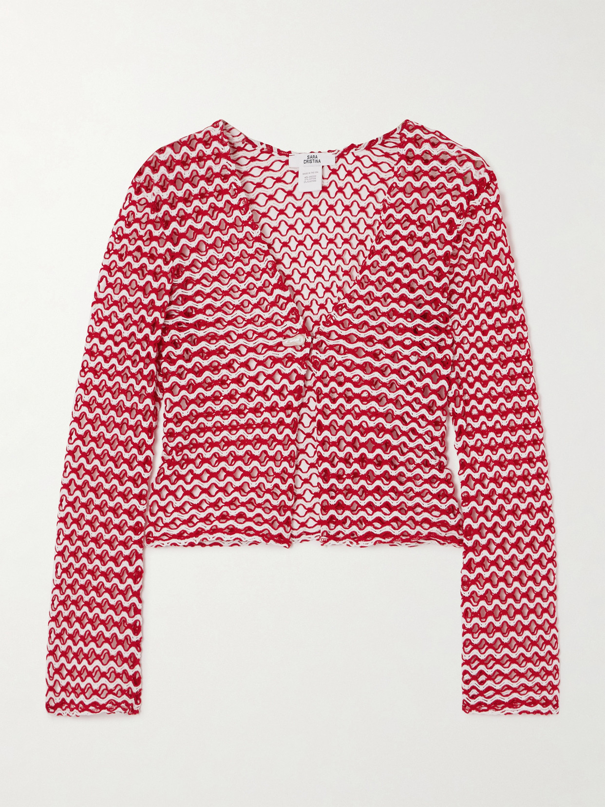 Sara Cristina Nerea Pearl-embellished Two-tone Crocheted Top In Red