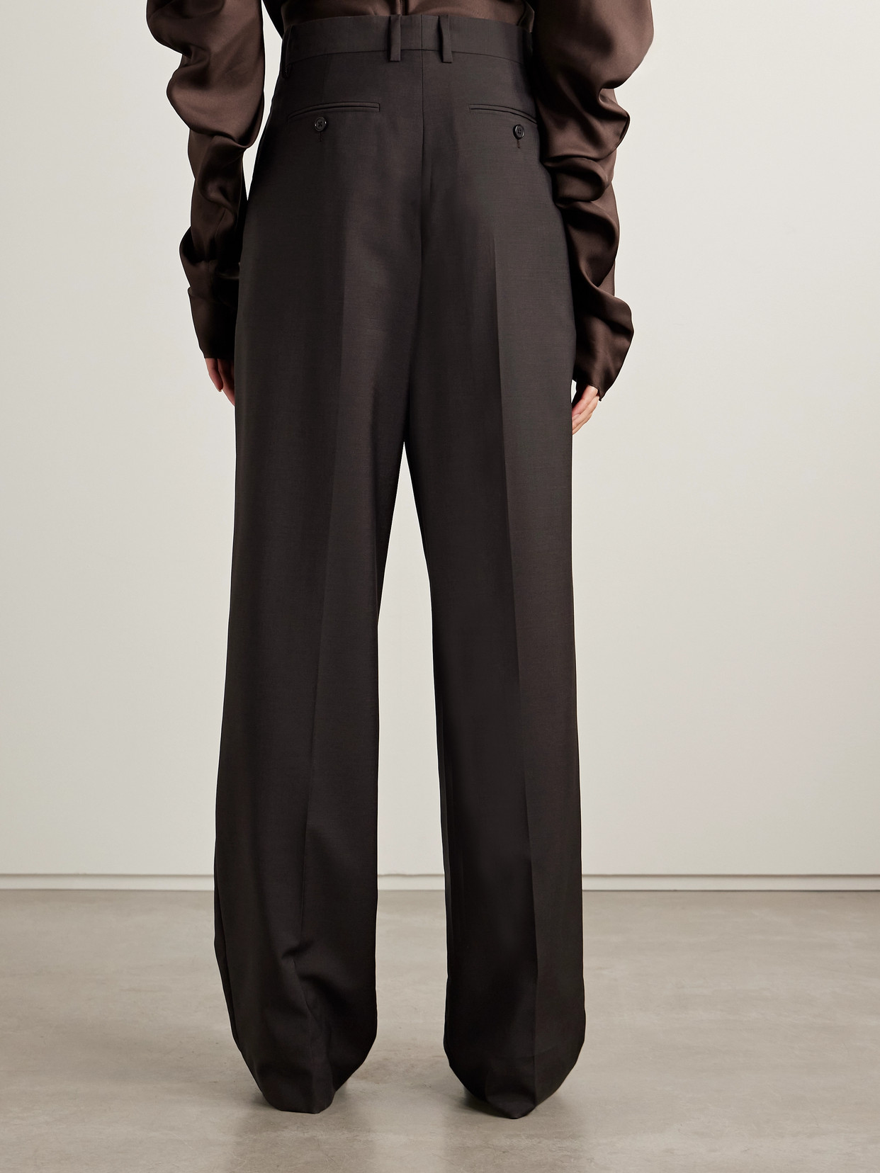 The Row Mikkela Pleated Wool And Mohair-blend Twill Wide-leg Pants In Brown