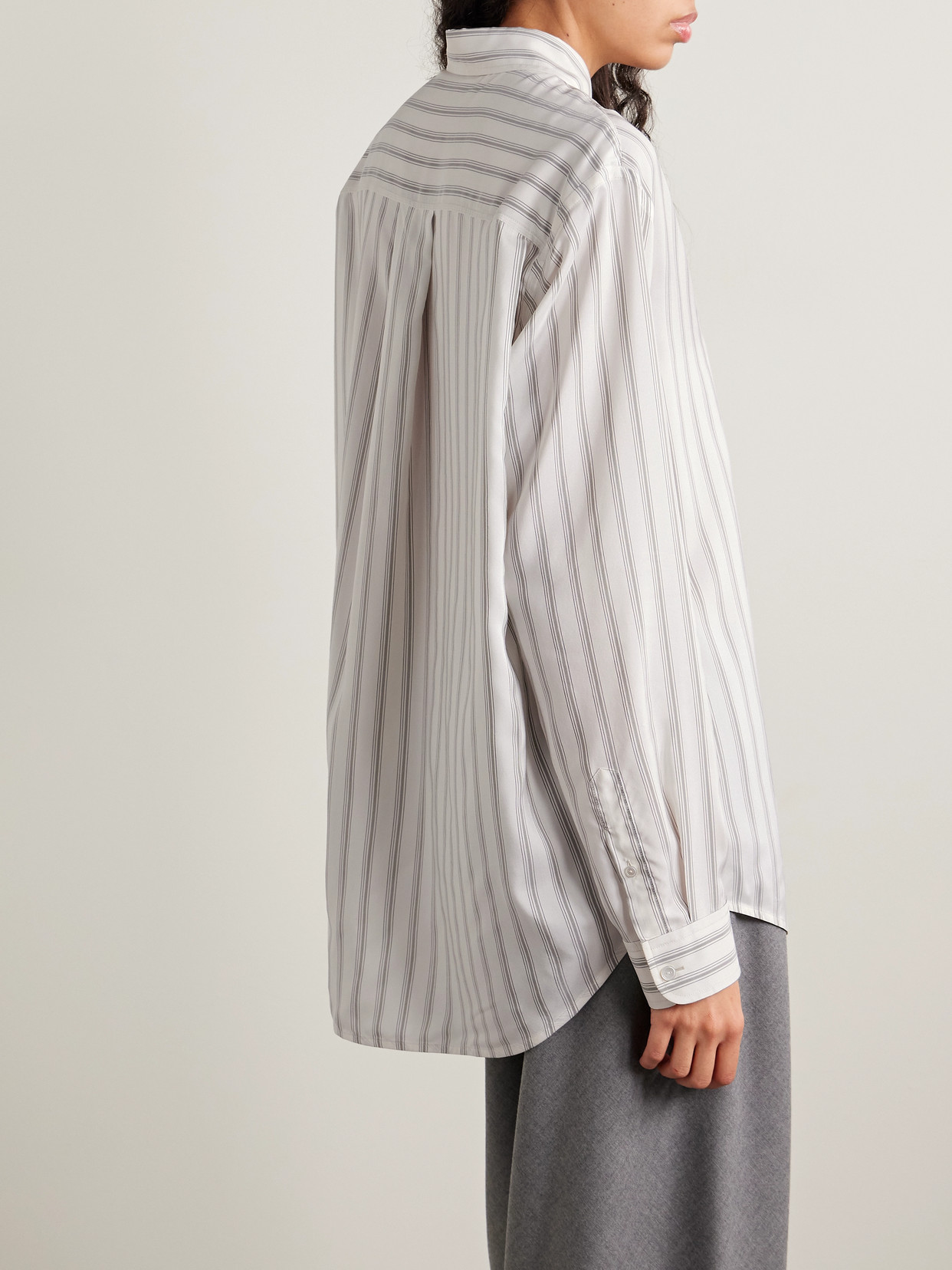 The Row Eirlys Oversized Striped Silk Crepe De Chine Shirt In White
