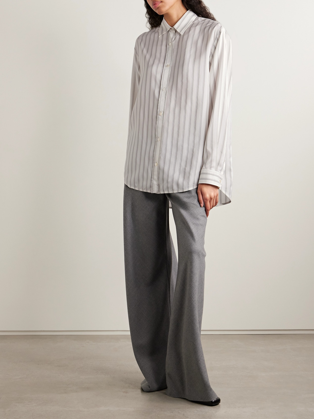 The Row Eirlys Oversized Striped Silk Crepe De Chine Shirt In White