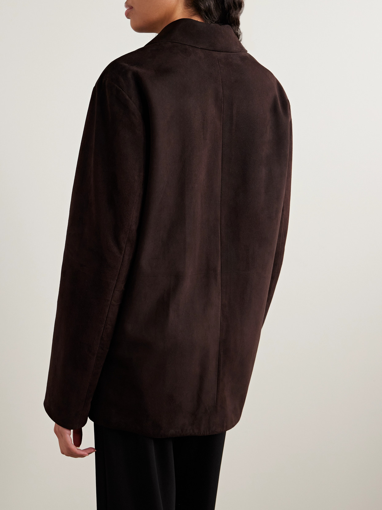 The Row Fabian Suede Single-breasted Jacket In Brown