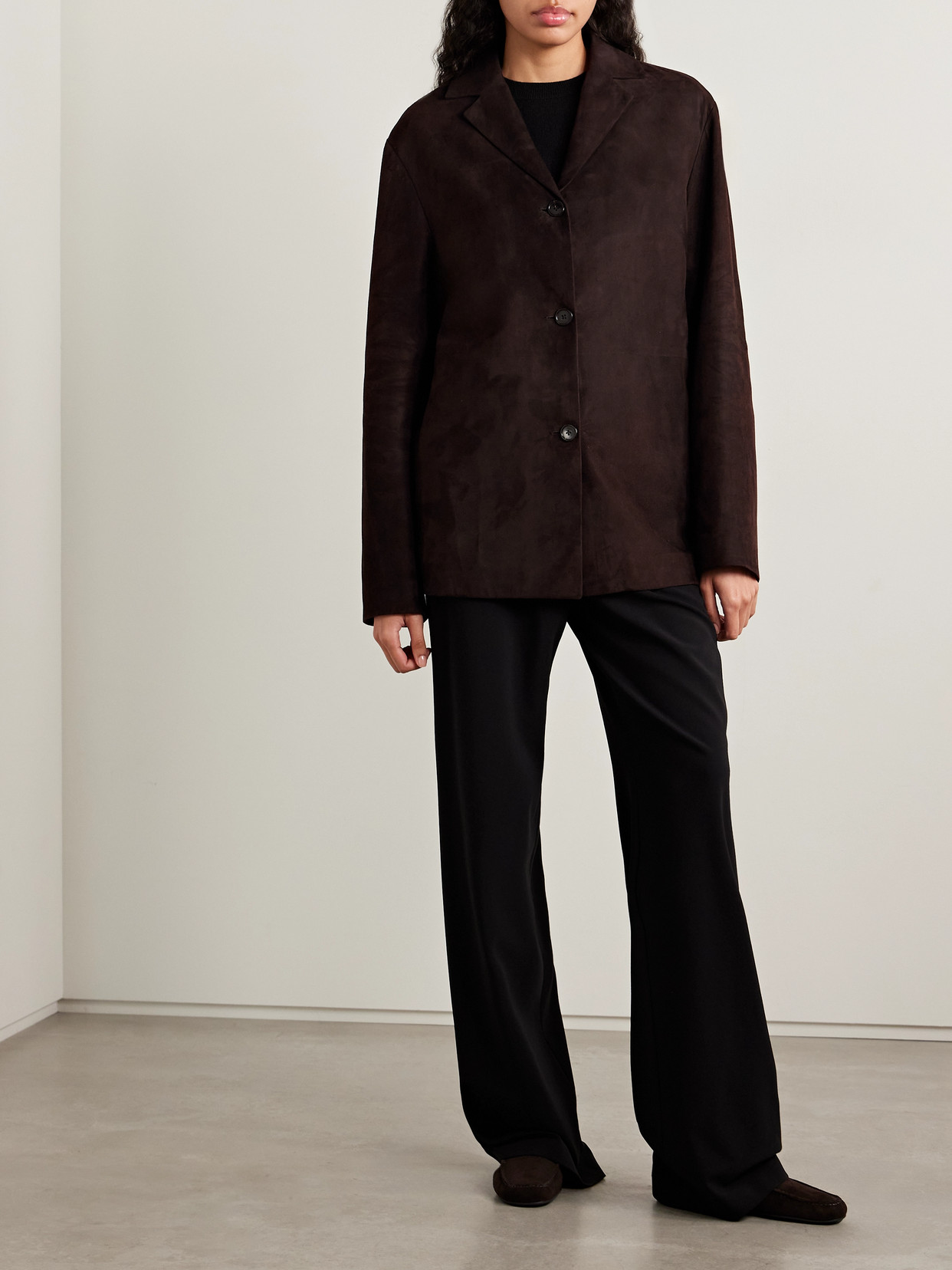 The Row Fabian Suede Single-breasted Jacket In Brown