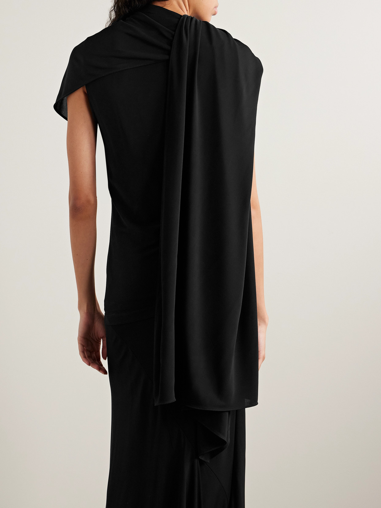 The Row Isadra Draped Crepe-jersey Top In Black