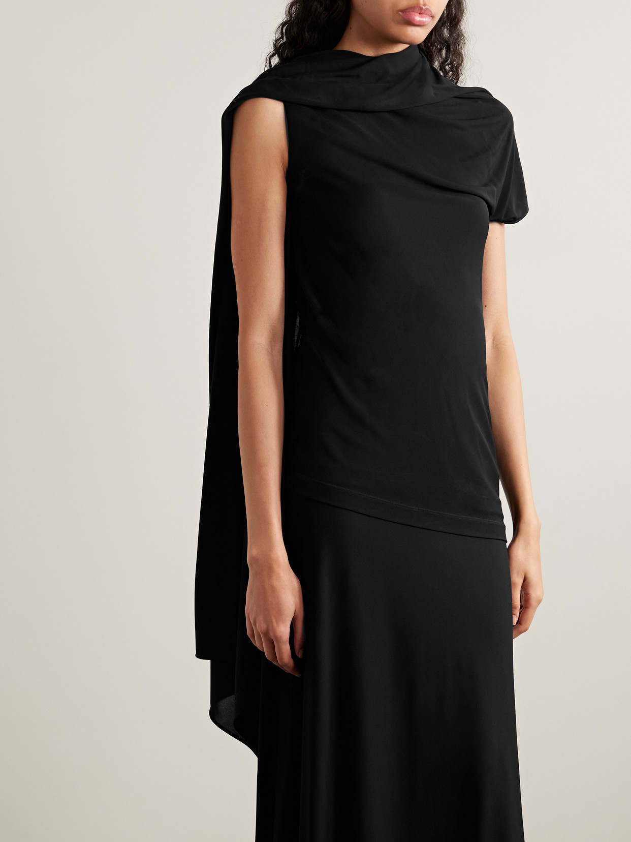 The Row Isadra Draped Crepe-jersey Top In Black