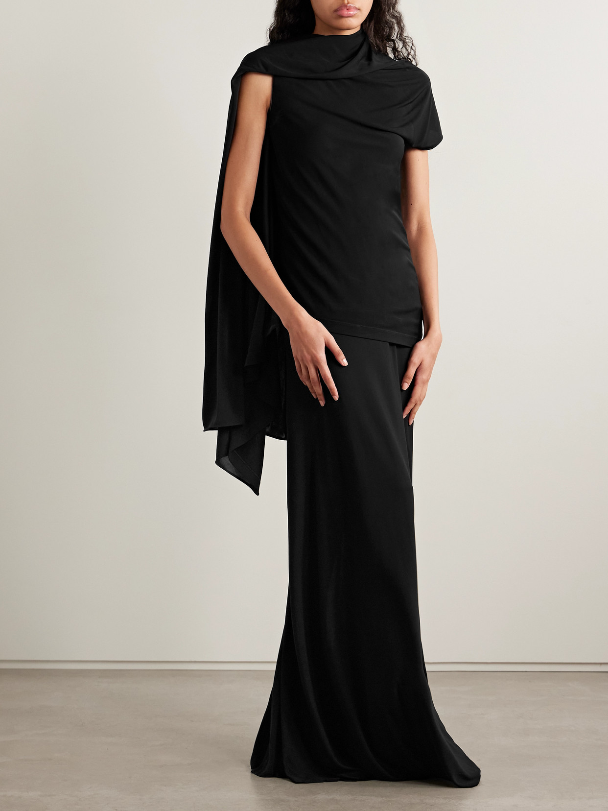 The Row Isadra Draped Crepe-jersey Top In Black
