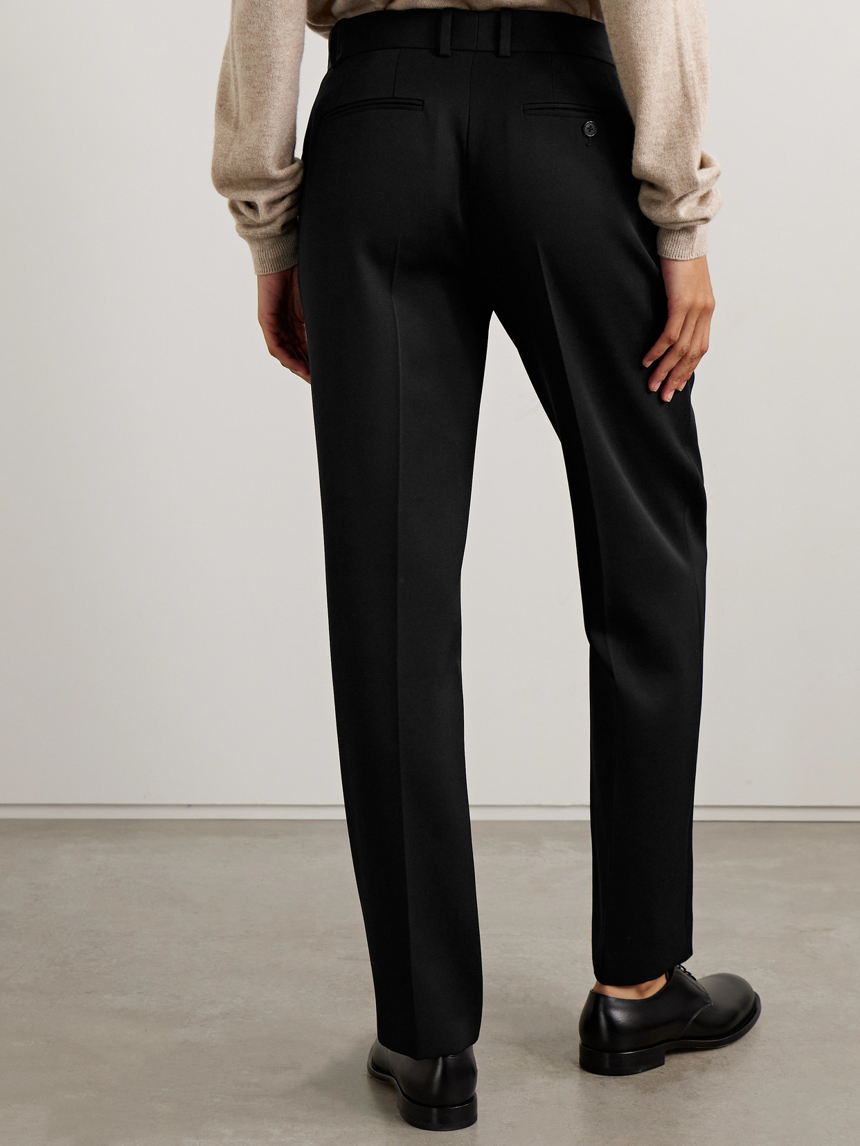 The Row Relian Pleated Wool-gabardine Straight-leg Pants In Black
