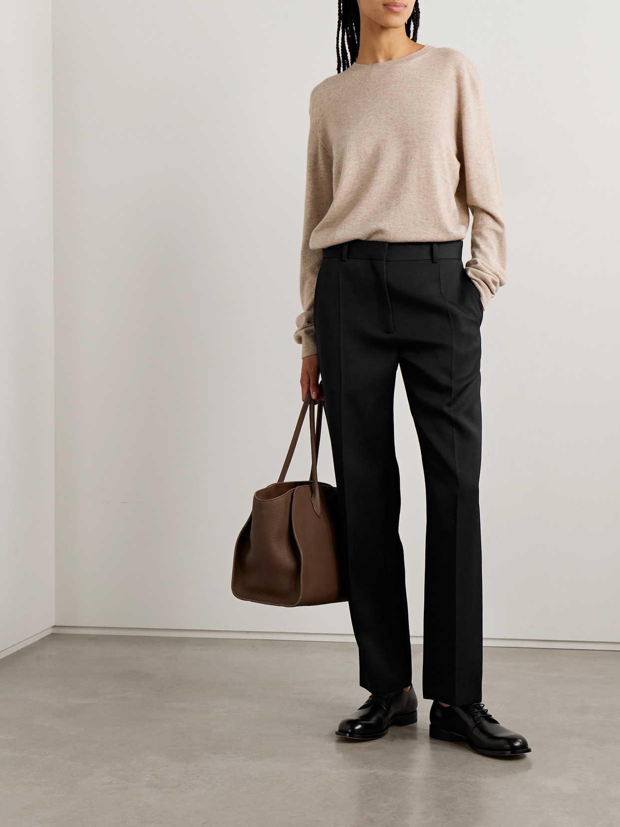 The Row Relian Pleated Wool-gabardine Straight-leg Pants In Black