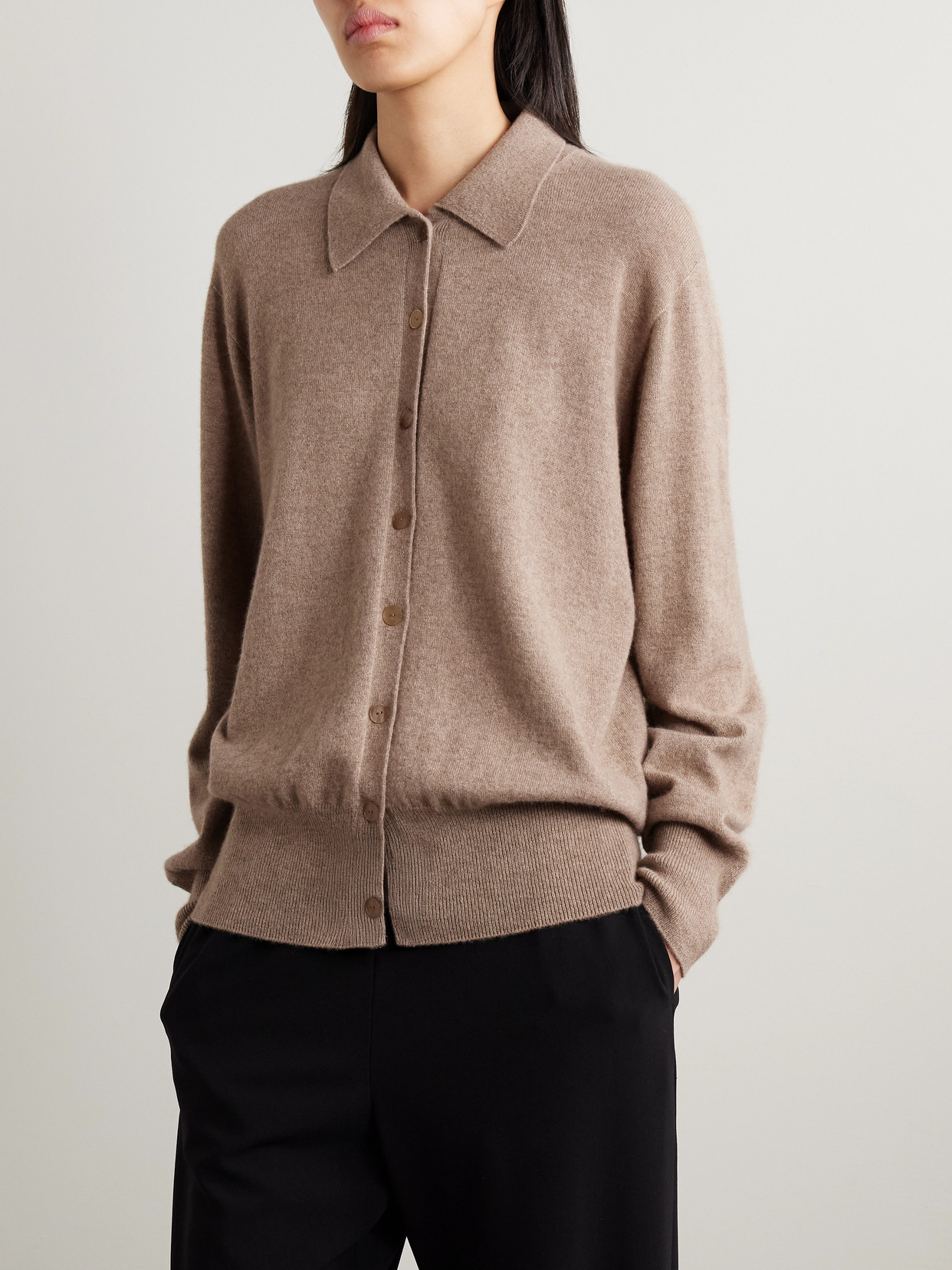 The Row Lillia Cashmere Cardigan In Brown