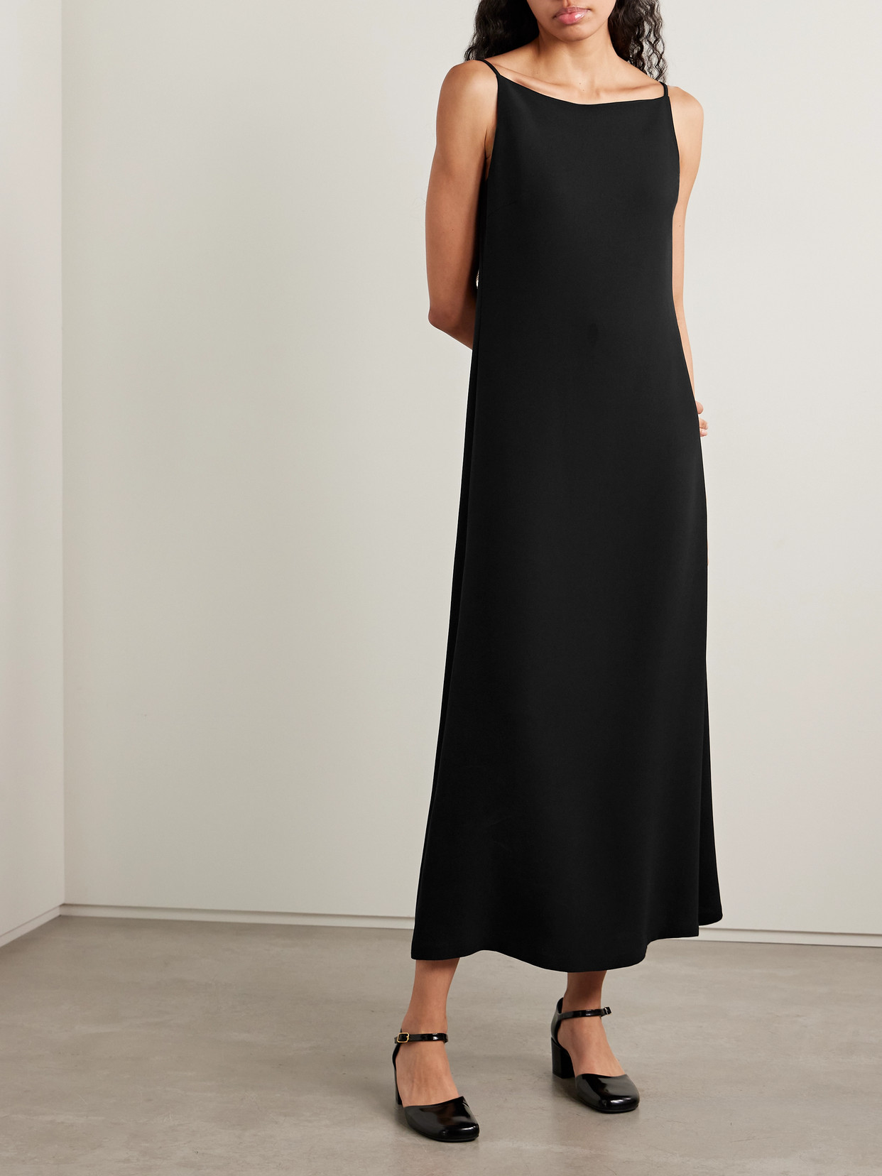The Row Seraphina Silk-crepe Midi Dress In Black