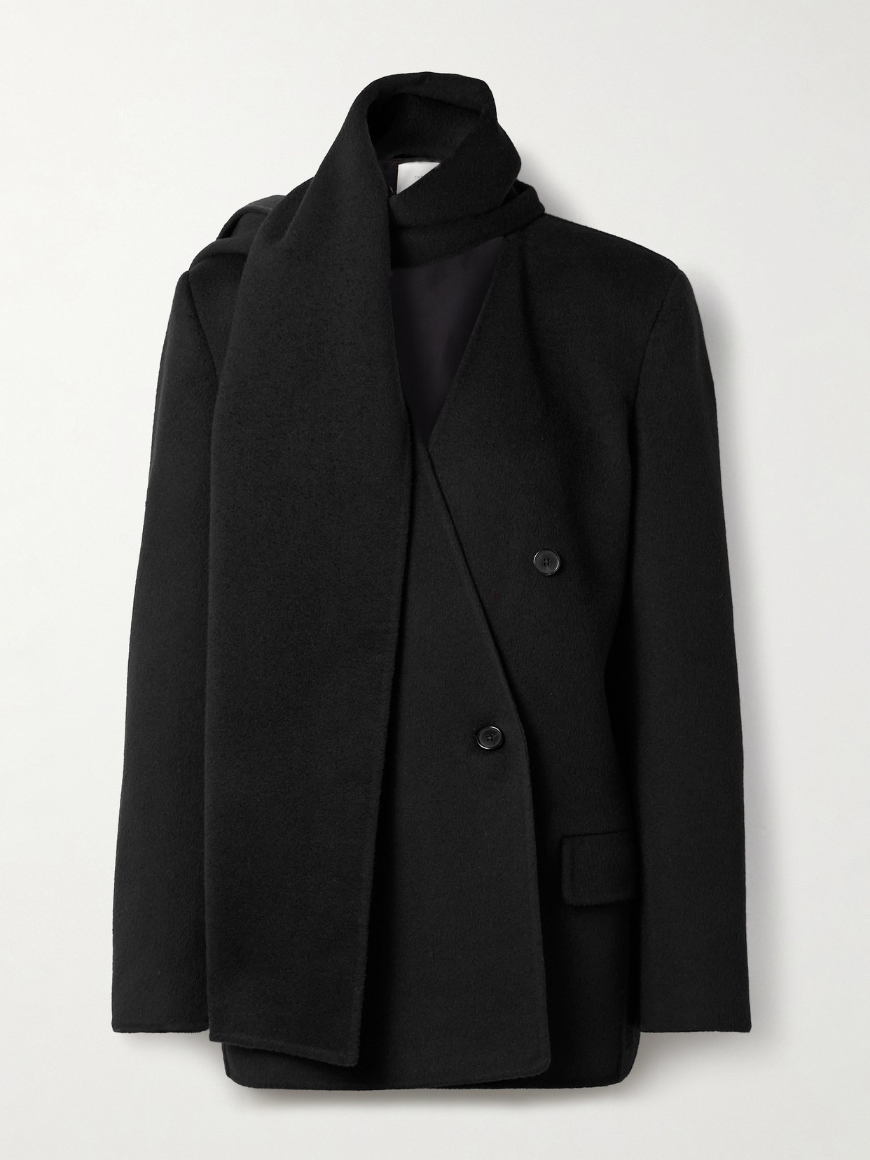 The Row Calitra Scarf-detailed Double-breasted Cashmere Blazer In Black