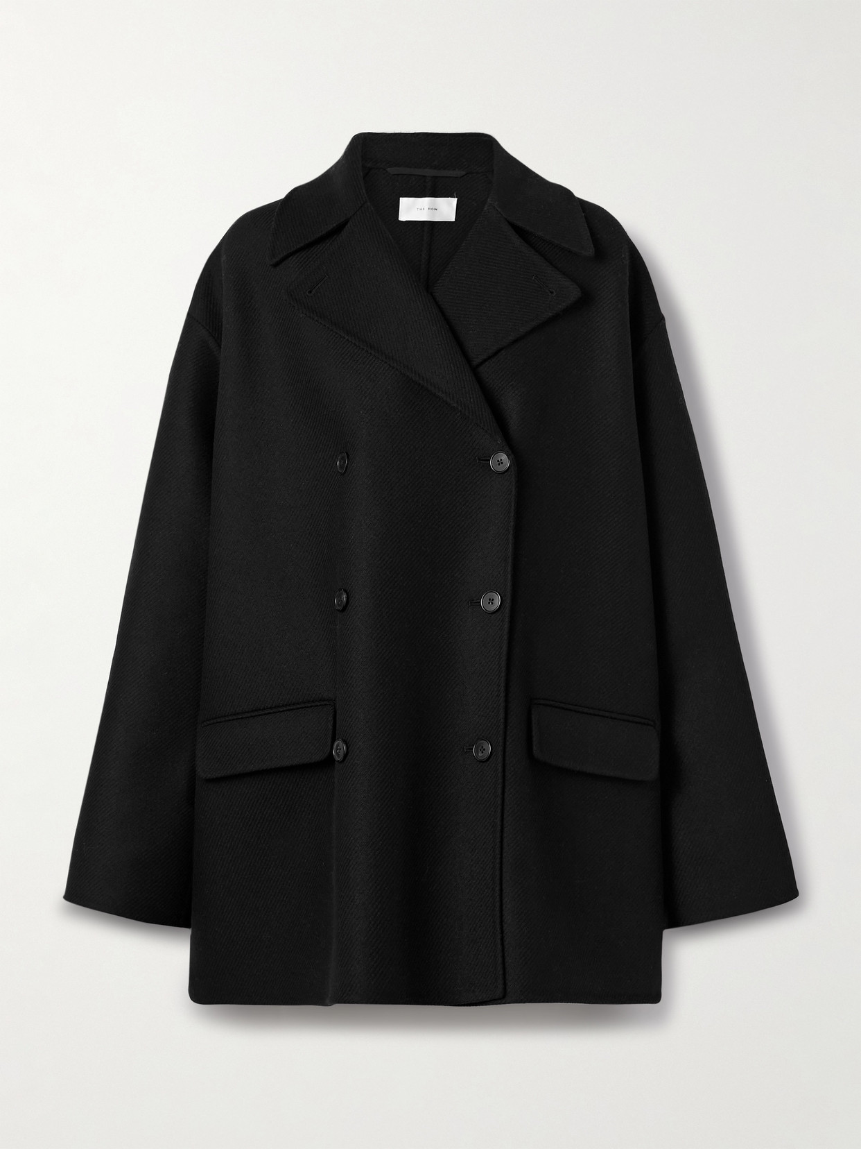 The Row Azuron Double-breasted Ribbed Wool And Cashmere-blend Coat In Black