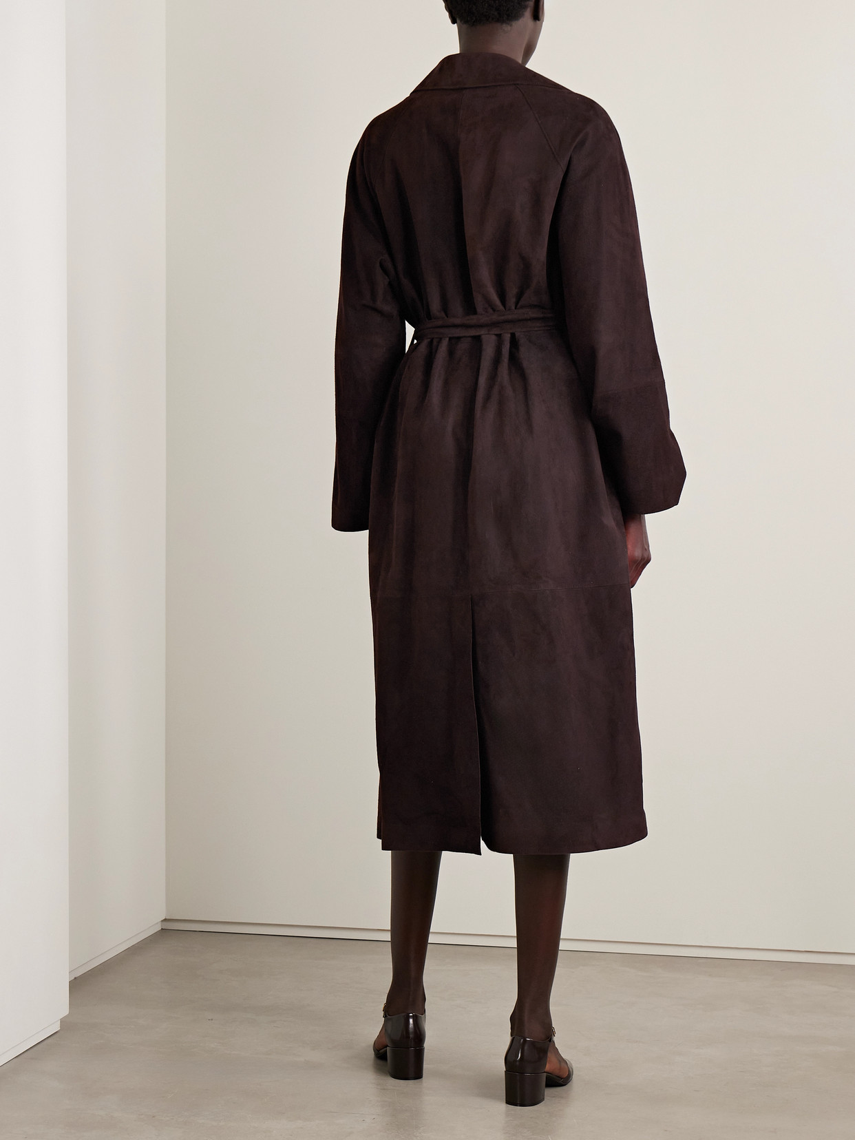 The Row Solana Suede Trench Coat In Burgundy