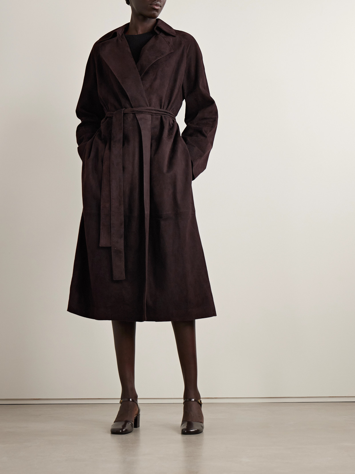 The Row Solana Suede Trench Coat In Burgundy
