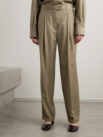 The Row Sorina pleated wool-flannel straight-leg pants