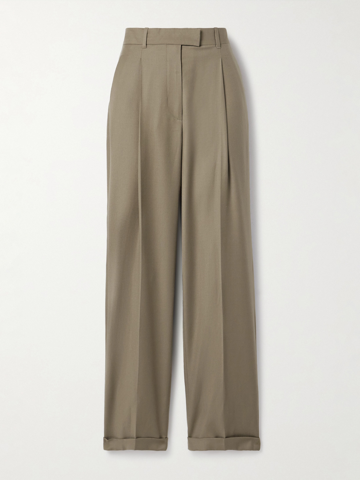 The Row Sorina Pleated Wool-flannel Straight-leg Pants In Brown