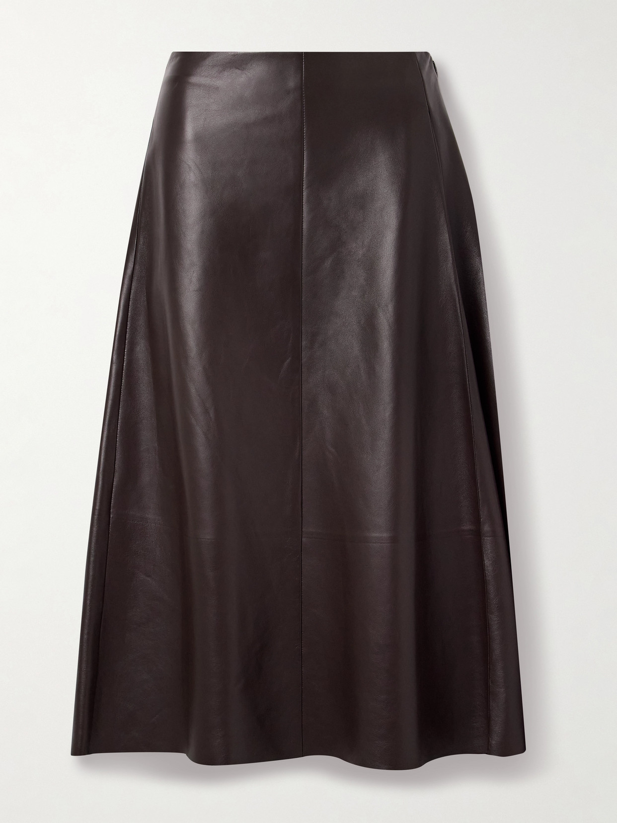 The Row Hedora Pleated Paneled Leather Skirt In Brown