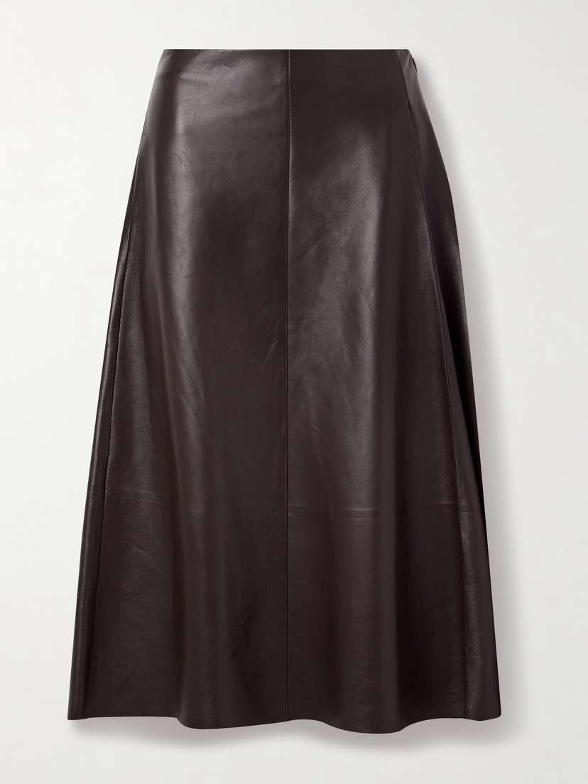 The Row Hedora Pleated Paneled Leather Skirt
