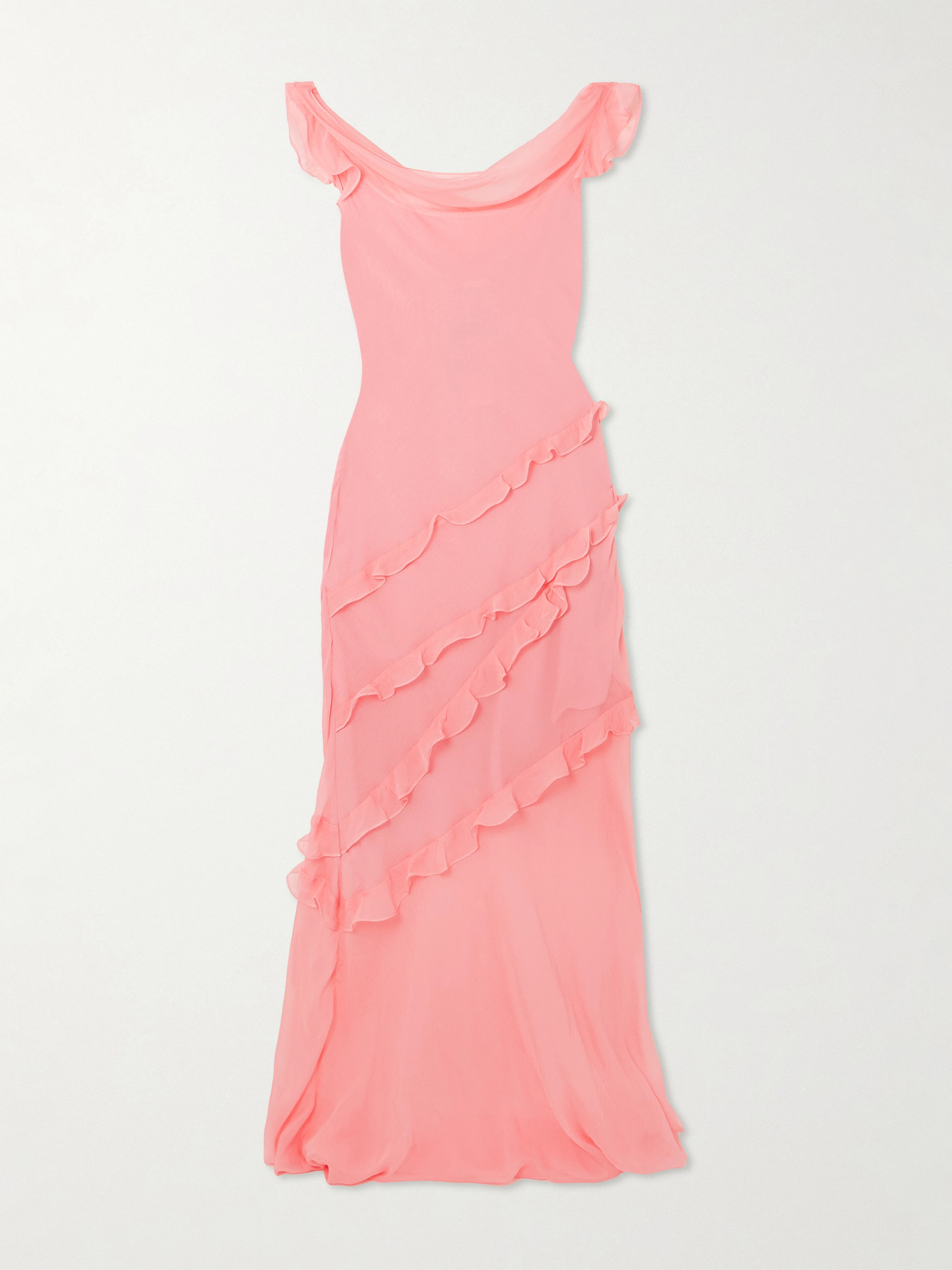 Saloni - Renu Draped Ruffled Silk-blend Crepon Gown - Pink
