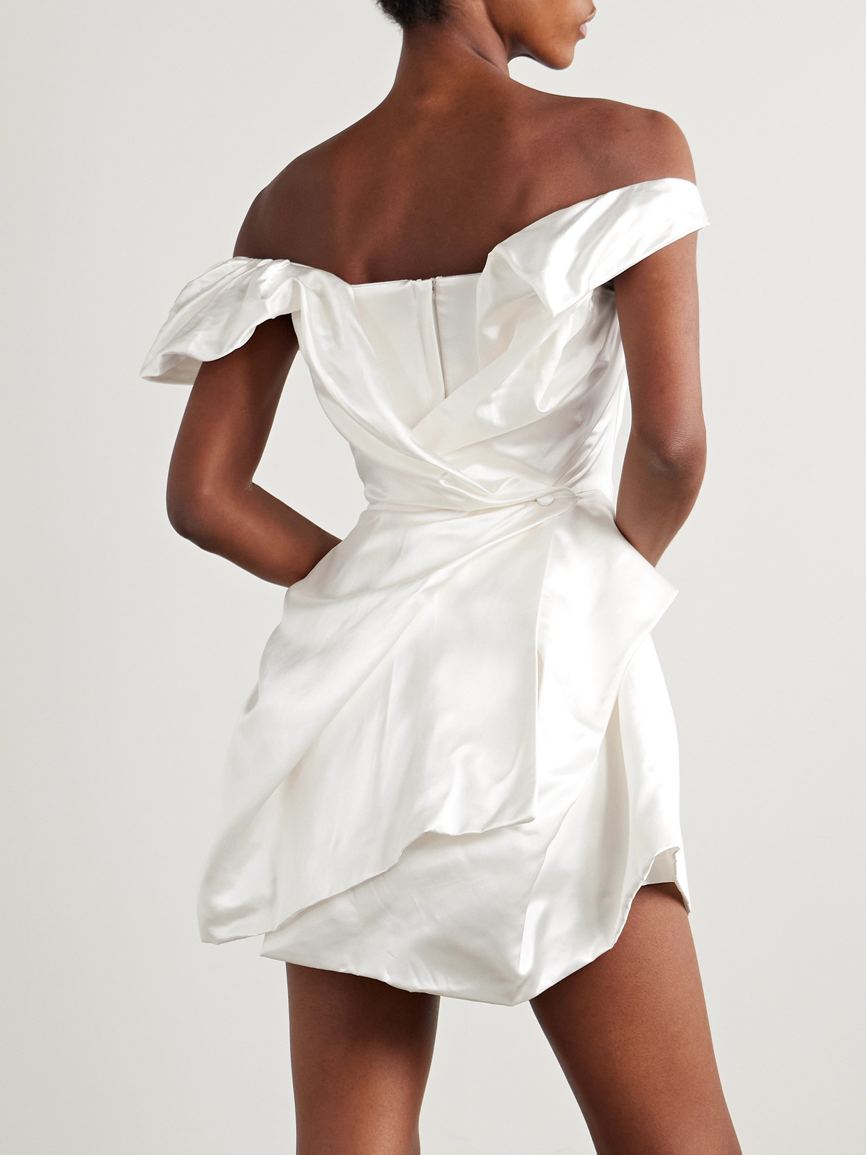 Vivienne Westwood Aurora Off-the-shoulder Draped Silk-satin Mini Dress In Ivory