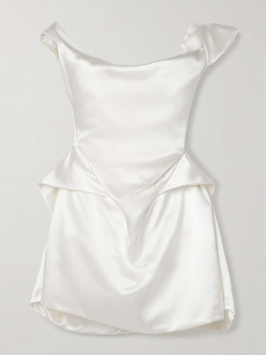 aurora off-the-shoulder draped silk-satin mini dress
