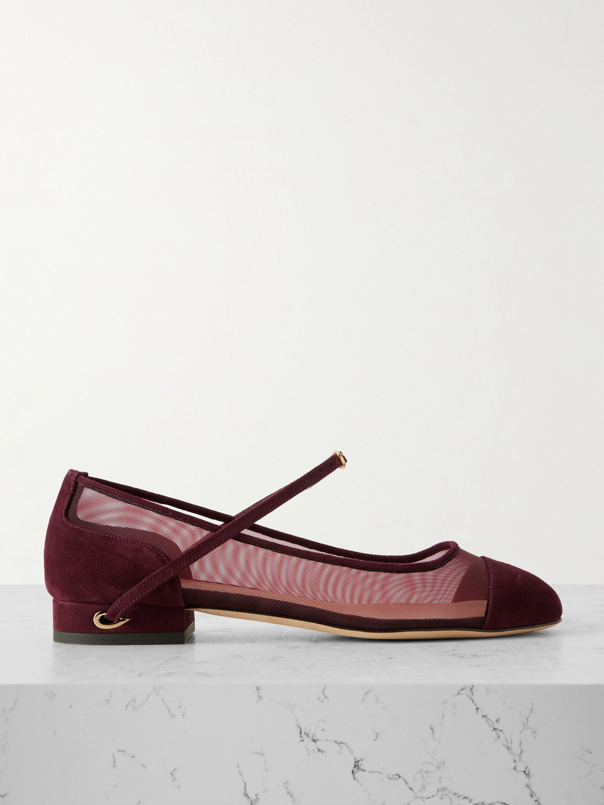 Jennifer Chamandi Paolo 20 Suede And Mesh Ballet Flats In Burgundy