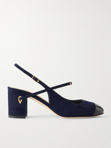 JENNIFER CHAMANDI Mattia 65 patent leather-trimmed suede slingback pumps
