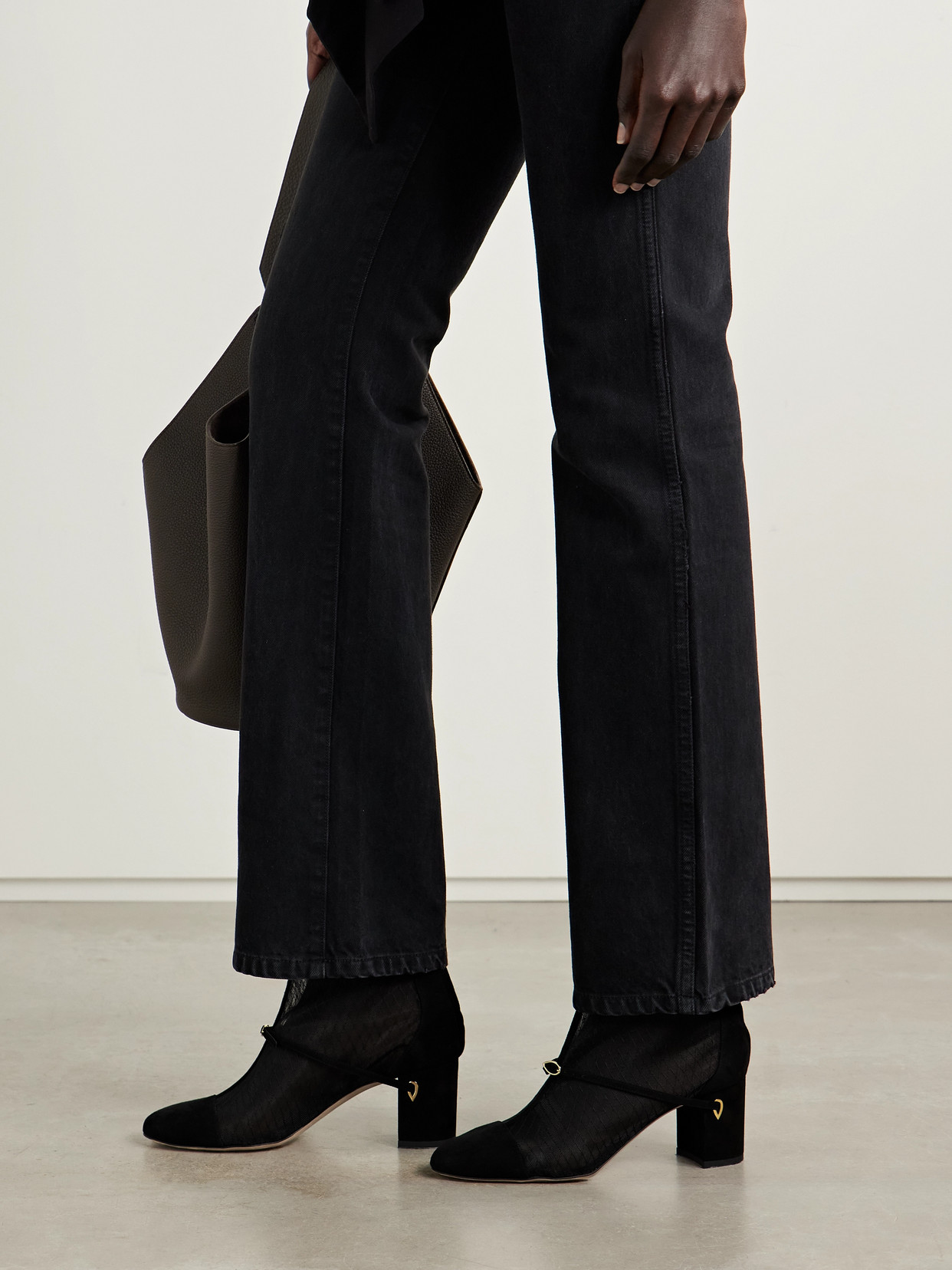 Jennifer Chamandi Daniele 65 Mesh And Suede Ankle Boots In Black