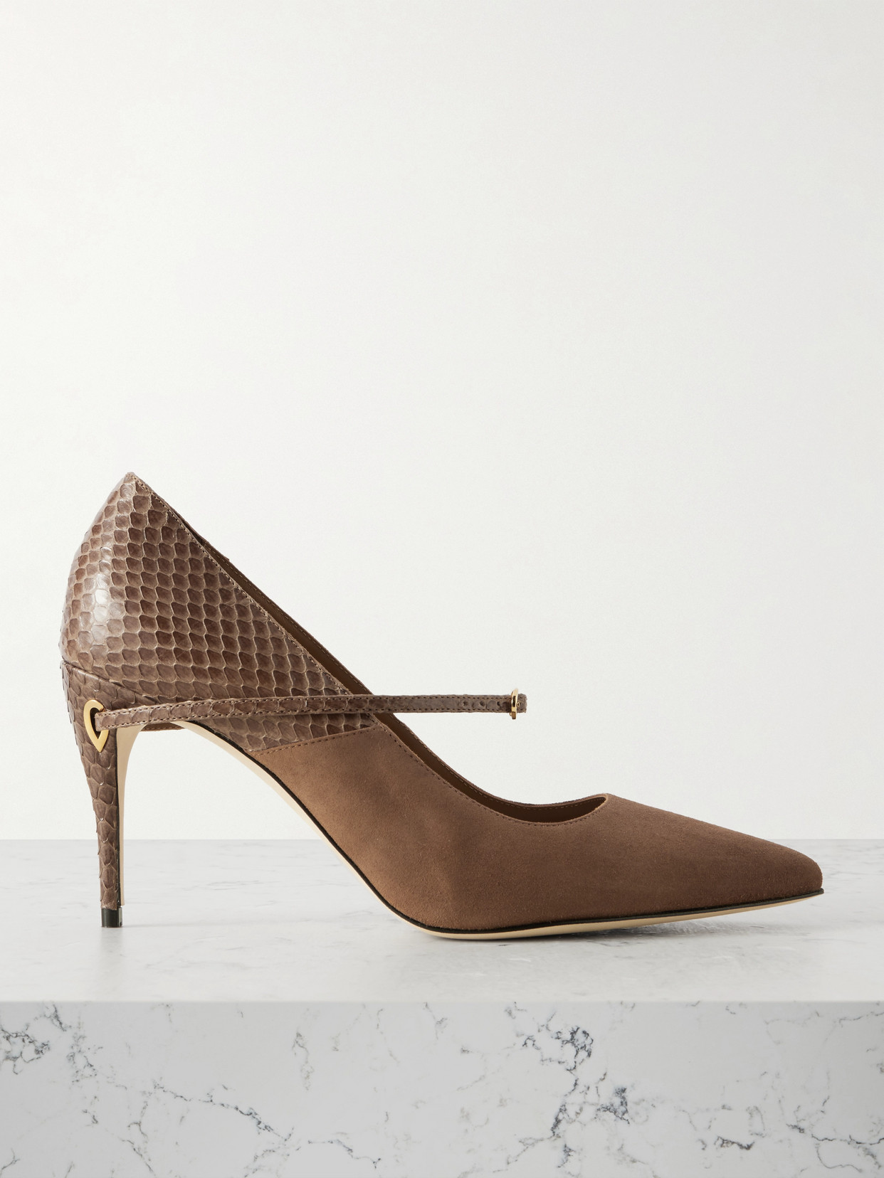 Jennifer Chamandi Lorenzo 85 Suede And Elaphe Pumps In Brown