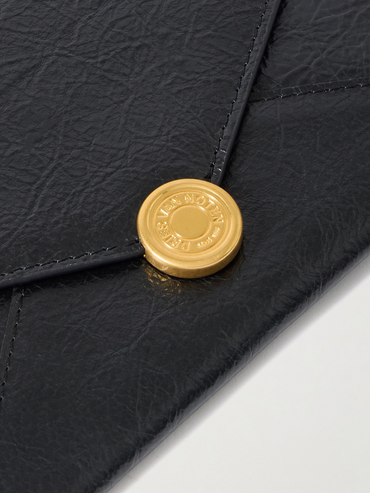 Dries Van Noten Medium Textured-leather Clutch In Black