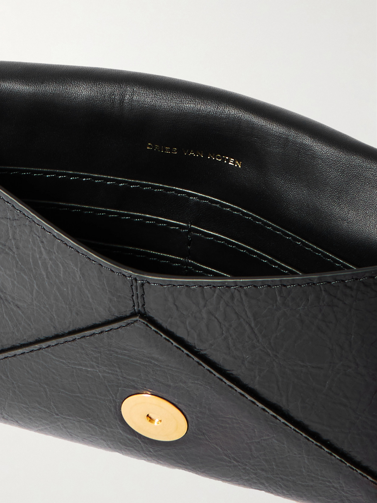 Dries Van Noten Medium Textured-leather Clutch In Black