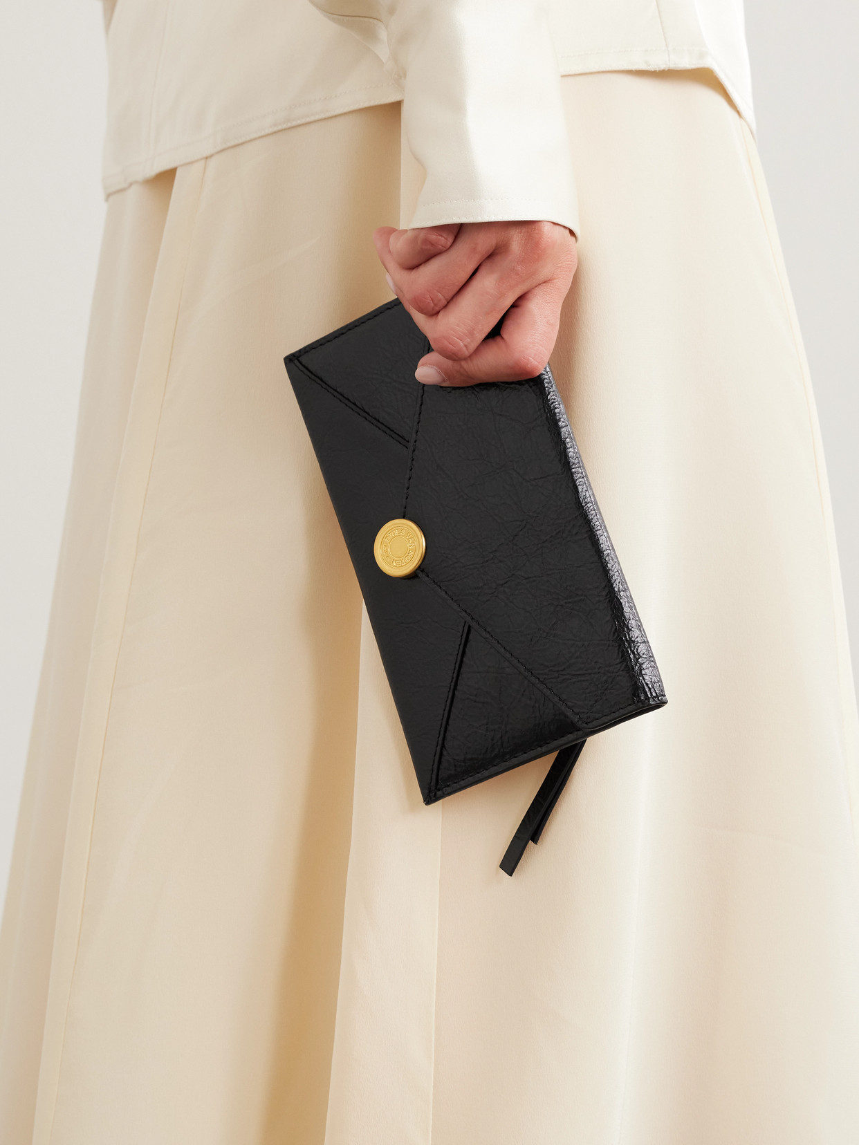 Dries Van Noten Medium Textured-leather Clutch In Black