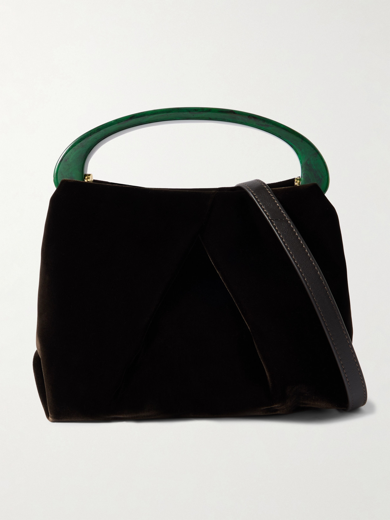 Dries Van Noten Mini Pleated Velvet Tote In Brown