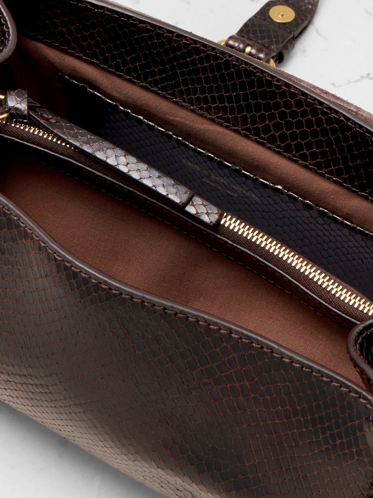 Dries Van Noten Snake-effect Leather Shoulder Bag In Brown