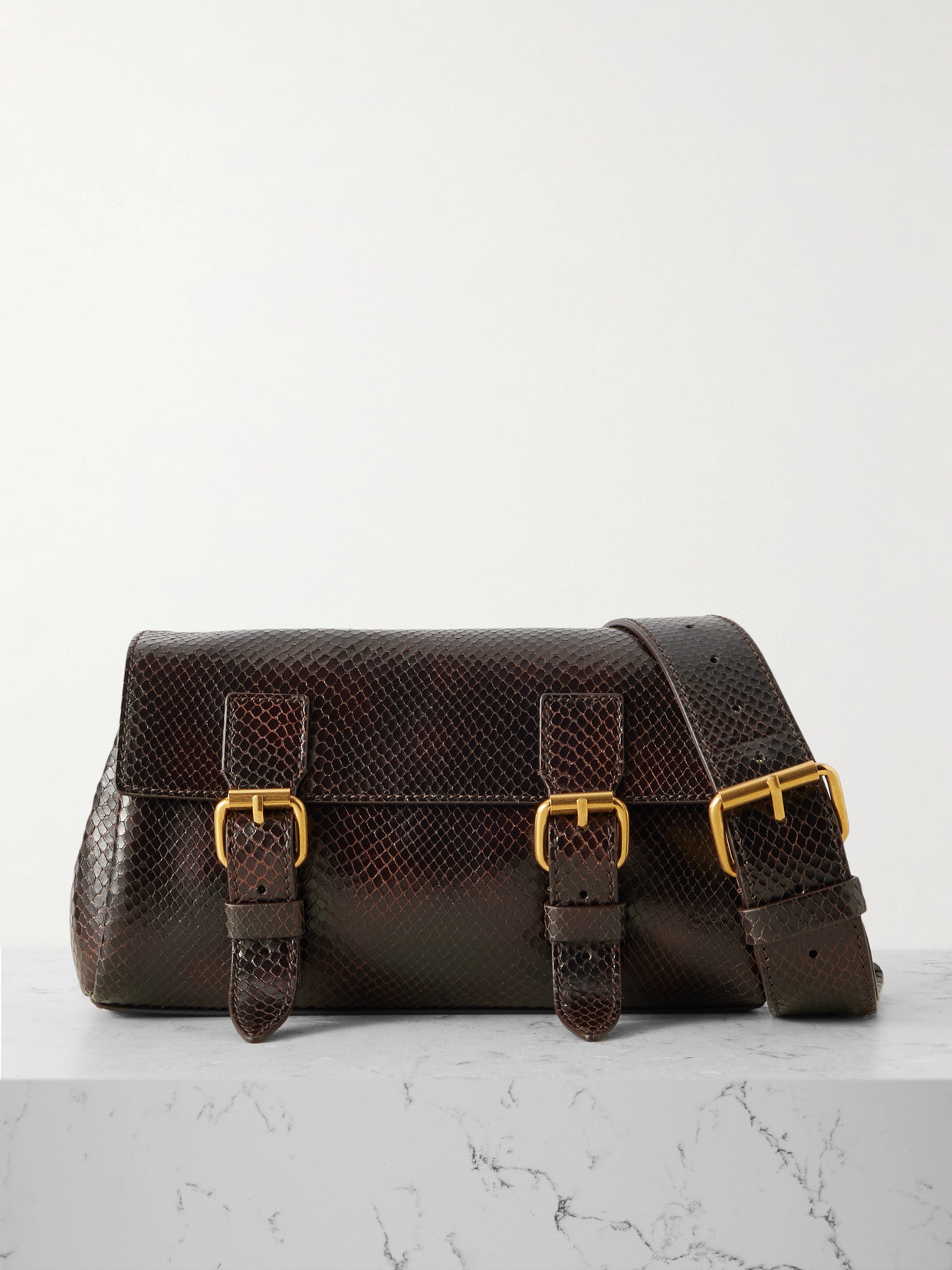 Dries Van Noten Snake-effect Leather Shoulder Bag In Brown
