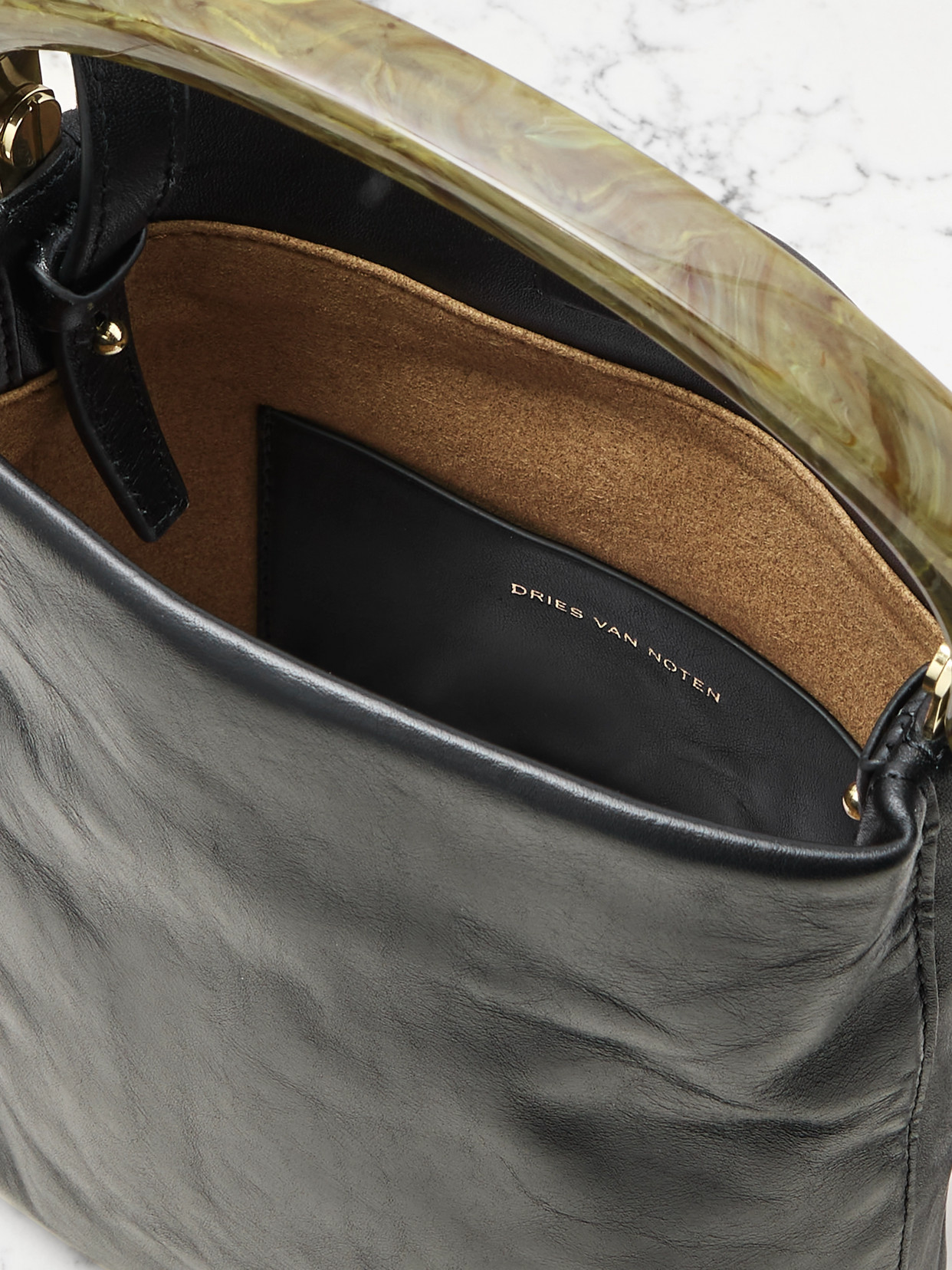 Dries Van Noten Mini Embellished Leather Tote In Black