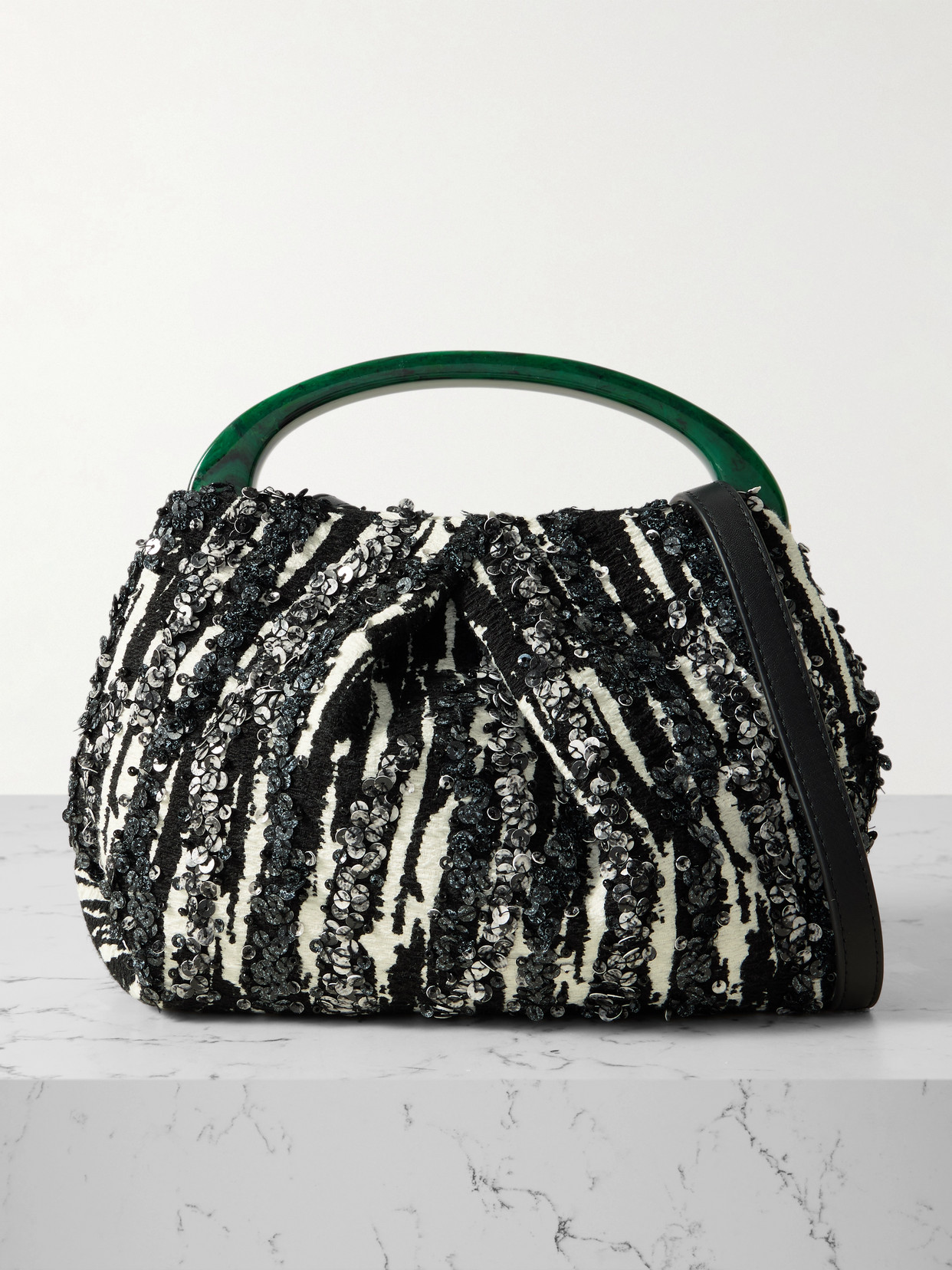 Dries Van Noten Mini Embellished Sequined Jacquard Tote In Black