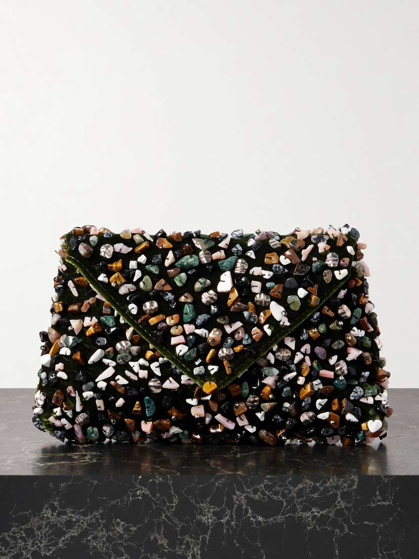 Dries Van Noten Stone-embellished Velvet Clutch