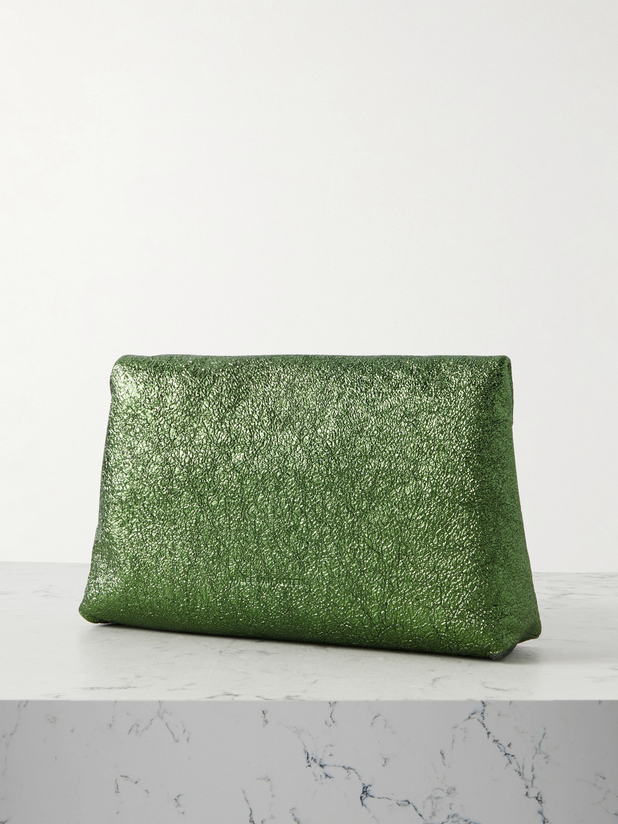 Dries Van Noten Medium Metallic Cloqué Clutch In Green