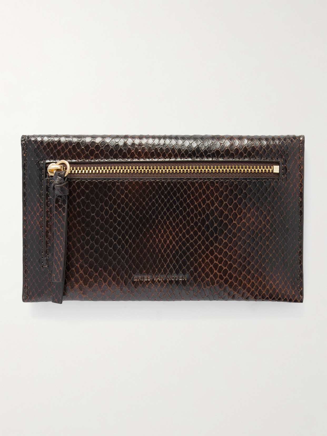 Dries Van Noten Medium Snake-effect Leather Pouch In Brown