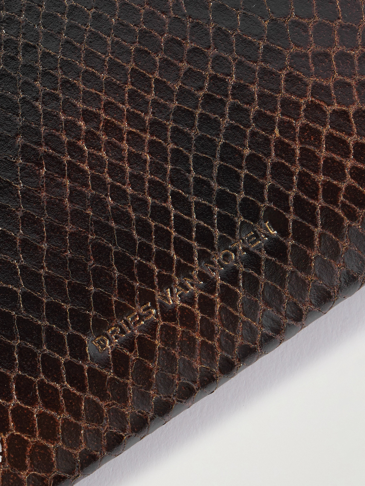 Dries Van Noten Medium Snake-effect Leather Pouch In Brown