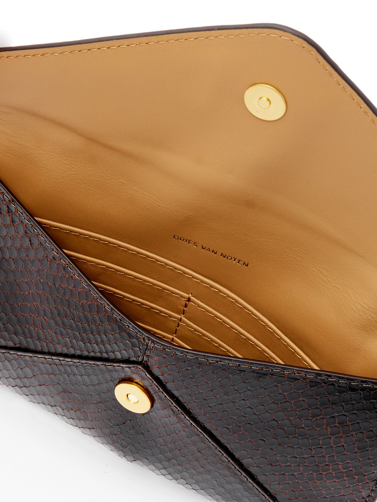 Dries Van Noten Medium Snake-effect Leather Pouch In Brown
