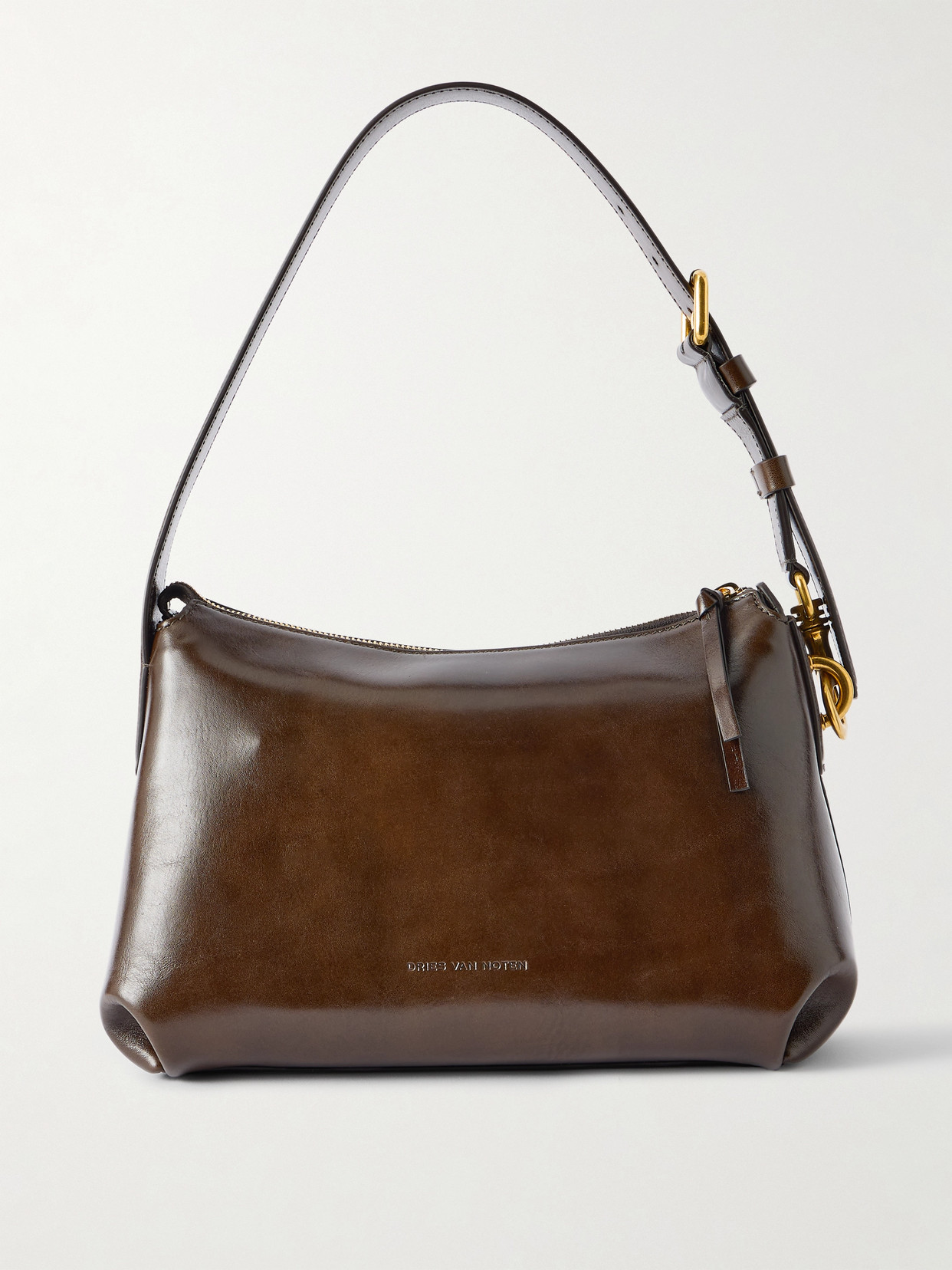 Dries Van Noten Small Leather Shoulder Bag In Gray