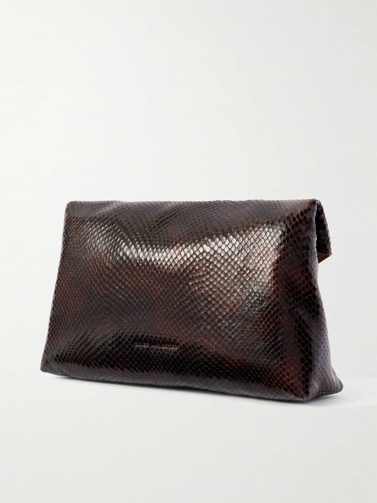 Dries Van Noten Medium Snake-effect Leather Clutch In Brown