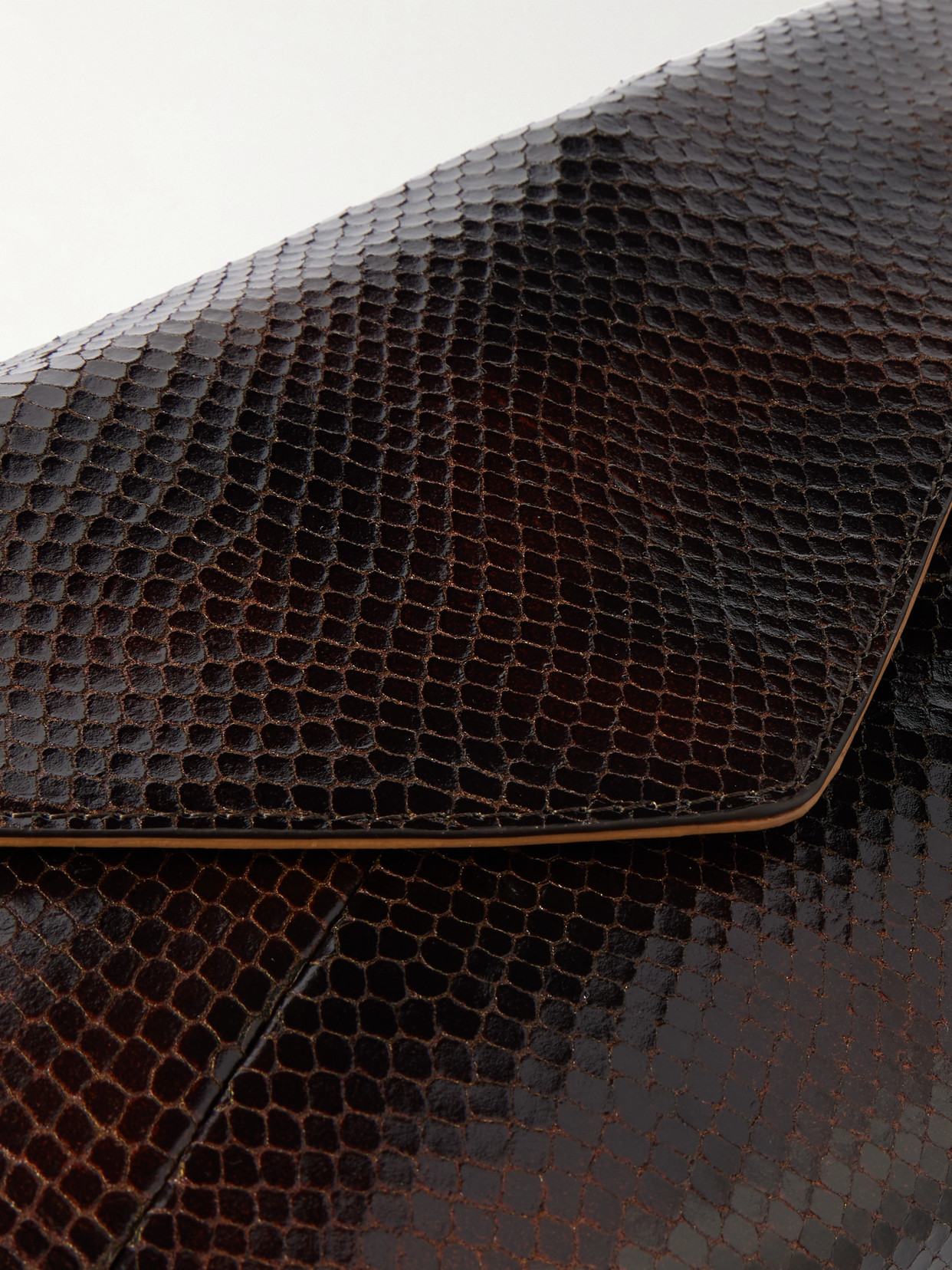 Dries Van Noten Medium Snake-effect Leather Clutch In Brown