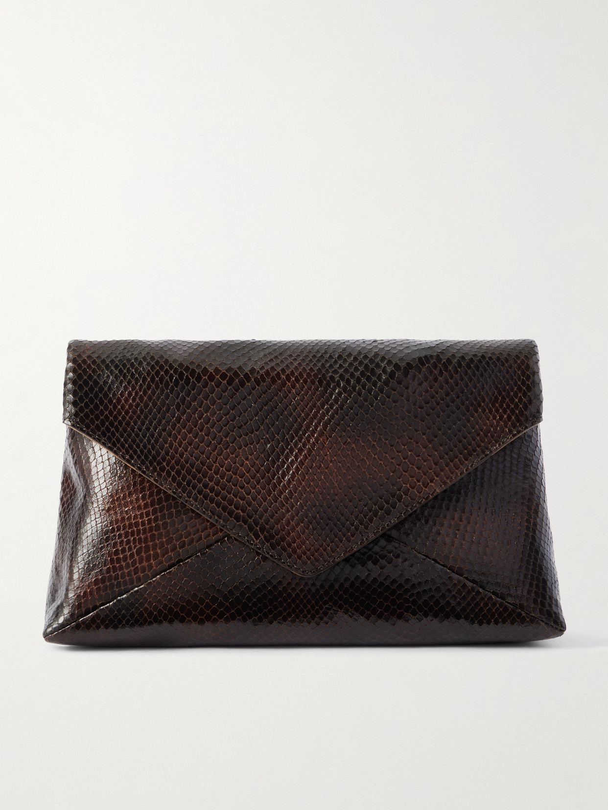 Dries Van Noten Medium Snake-effect Leather Clutch In Brown