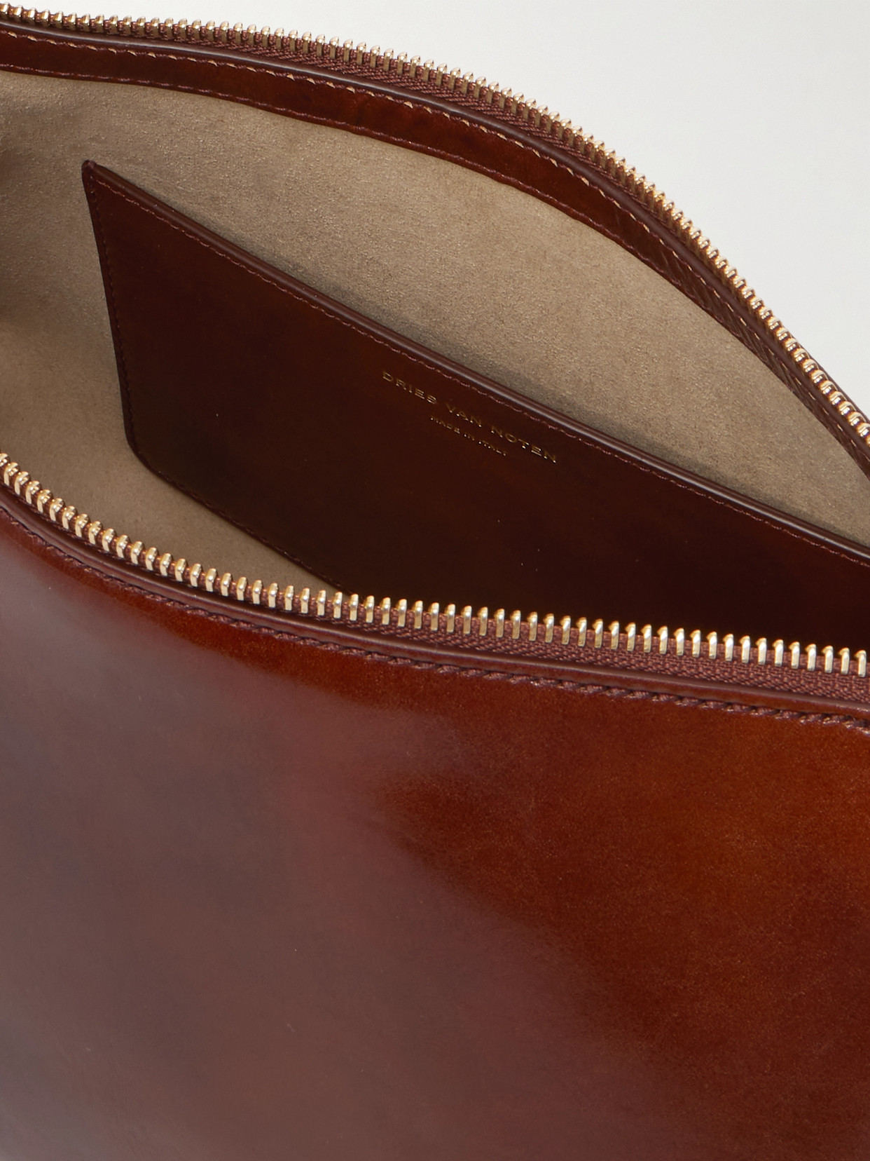 Dries Van Noten Small Glossed-leather Shoulder Bag In Brown